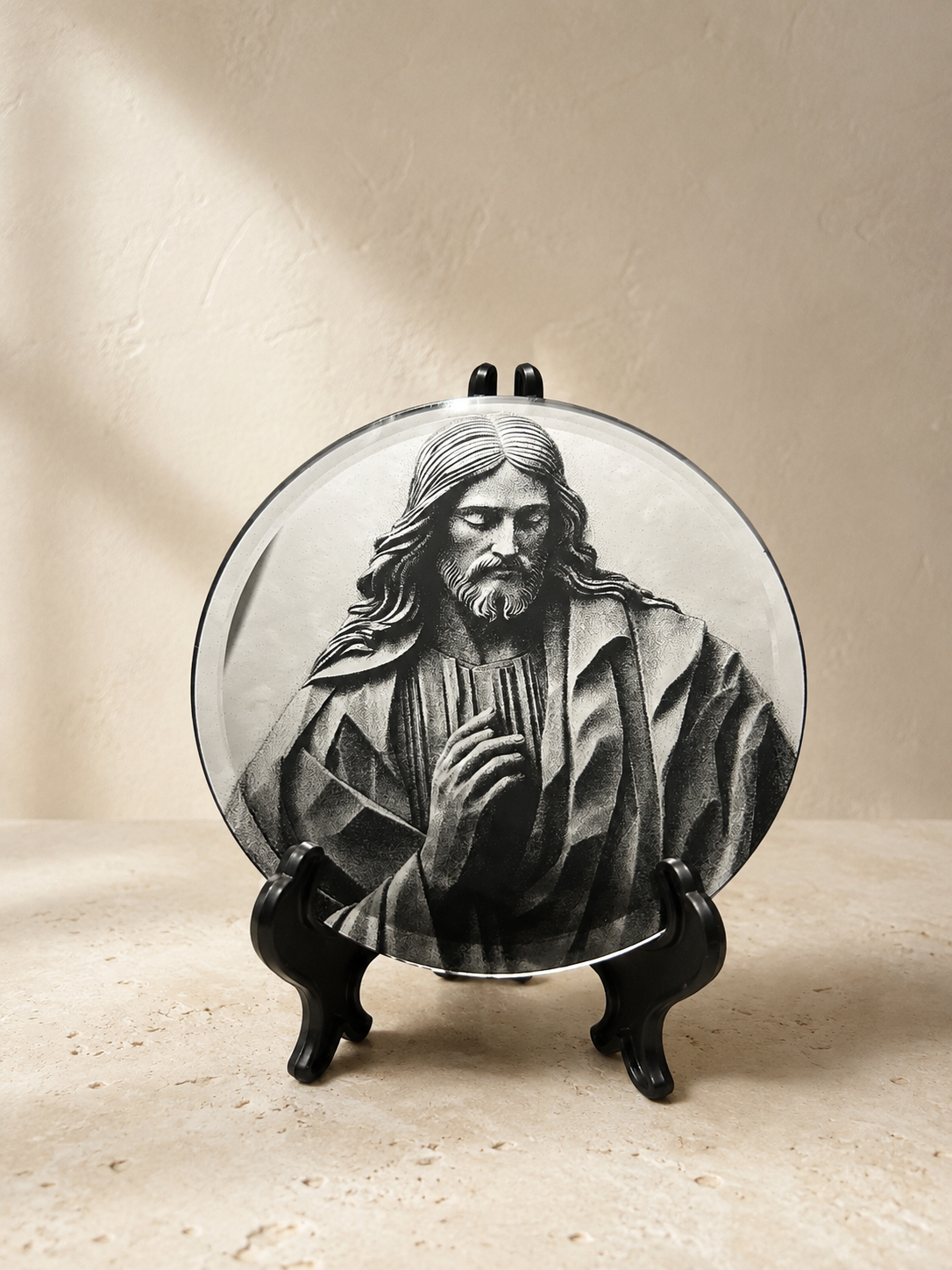 Engraved Design of Jesus Christ Our Lord Mirror Plaque | Irish Handmade Religious Glass Art