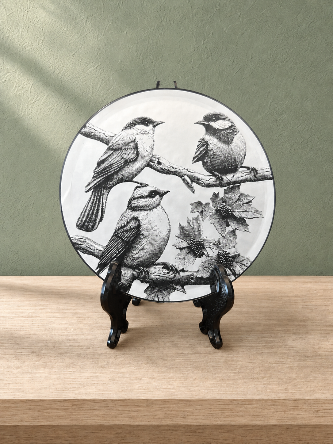 Engraved Songbird Mirror 13cm Wildlife Bird Lover Gift with Display Stand